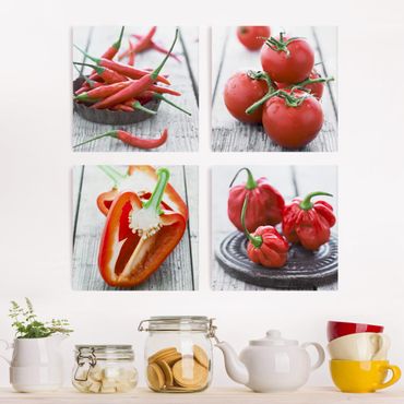 Impression sur toile 4 parties - Red Vegetables