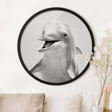 Tableau rond encadré - Dolphin Diddi Black And White