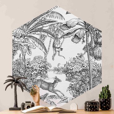 Papier peint hexagonal autocollant avec dessins - Detailed Drawing Of Jungle