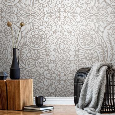Metallic wallpaper - Detailed Art Nouveau Pattern In Gray Beige