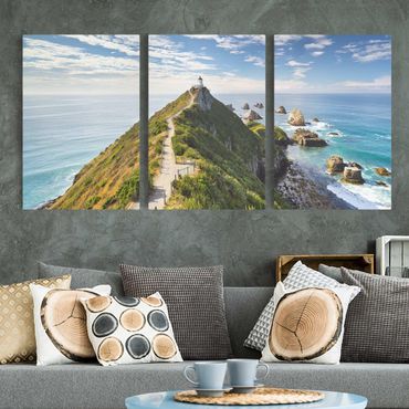 Impression sur toile 3 parties - Nugget Point Lighthouse And Sea New Zealand