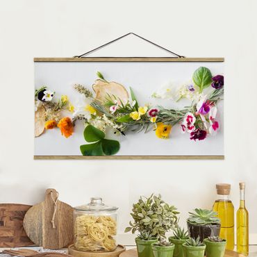 Tableau en tissu avec porte-affiche - Fresh Herbs With Edible Flowers