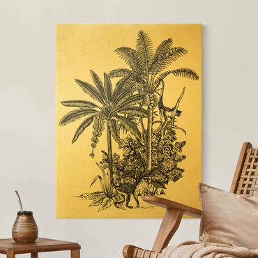 Tableau sur toile or - Vintage Illustration - Monkeys  And Palm Trees