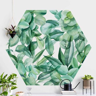 Papier peint hexagonal autocollant avec dessins - Thicket Eucalytus Leaves Watercolour
