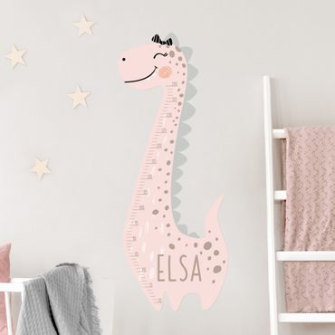Toise sticker mural enfant - Dino girl pastel with custom name