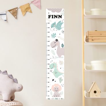 Toise sticker mural enfant - Dino Pastel With Customised Name