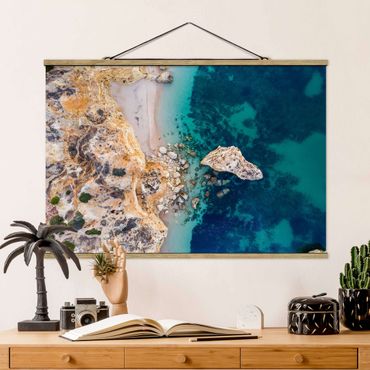 Tableau en tissu avec porte-affiche - Top View Coast Landscape