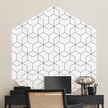 Papier peint hexagonal autocollant avec dessins - Three-Dimensional Cube Line Pattern