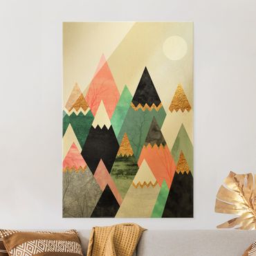 Tableau en verre - Triangular Mountains With Gold Tips - Format portrait