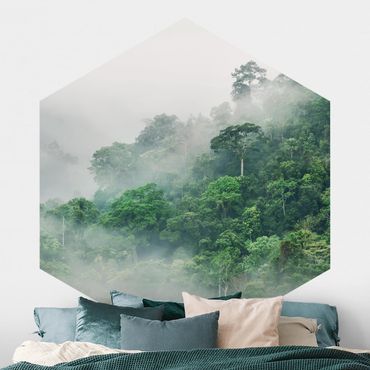 Papier peint hexagonal autocollant avec dessins - Jungle In The Fog