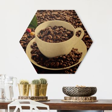 Hexagone en alu Dibond - Coffee Cup With Roasted Coffee Beans