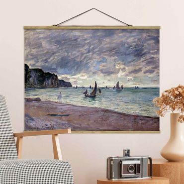 Tableau en tissu avec porte-affiche - Claude Monet - Fishing Boats In Front Of The Beach And Cliffs Of Pourville