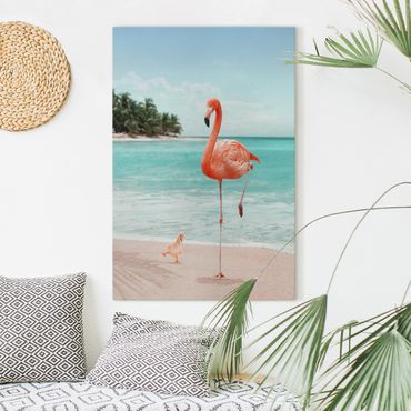 Tableau sur toile - Beach With Flamingo