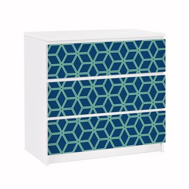 Papier adhésif pour meuble IKEA - Malm commode 3x tiroirs - Cube pattern Blue