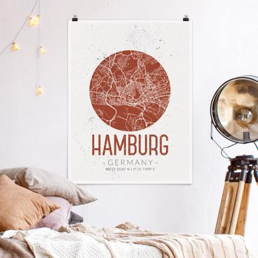 Poster cartes de villes, pays & monde - Hamburg City Map - Retro