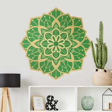 Sticker mural - Mandala Flower Pattern Gold Green
