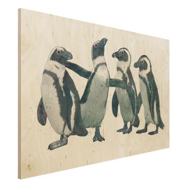Impression sur bois - Illustration Penguins Black And White Watercolour