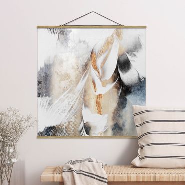 Tableau en tissu avec porte-affiche - Golden Abstract Winter Painting