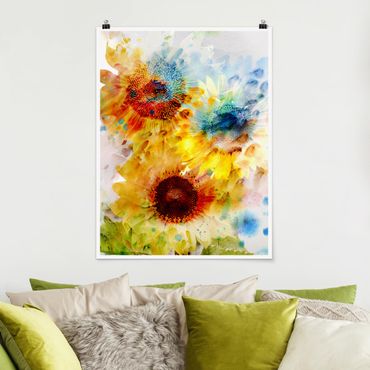 Poster fleurs - Watercolour Flowers Sunflowers