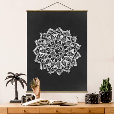 Tableau en tissu avec porte-affiche - Mandala Illustration Ornament White Black