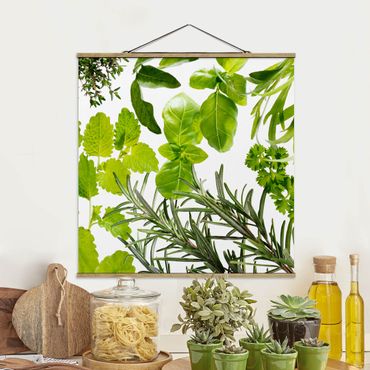 Tableau en tissu avec porte-affiche - Different Herbs