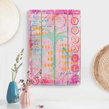 Impression sur bois - Colourful Collage - Bon Voyage With Palm Tree