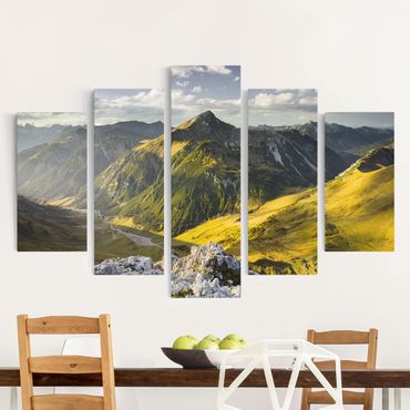Impression sur toile 5 parties - Mountains And Valley Of The Lechtal Alps In Tirol