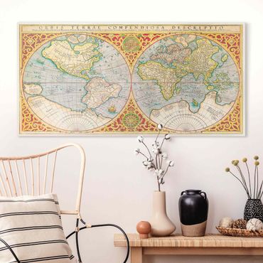 Impression sur toile - Historic World Map Orbis Descriptio Terrare Compendiosa
