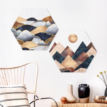 Hexagone en forex - Geometric & Golden Mountains Watercolour