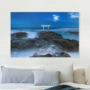 Impression sur toile - Torii At The Ocean During Full Moon