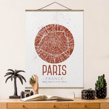 Tableau en tissu avec porte-affiche - City Map Paris - Retro