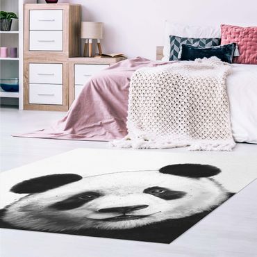 Vinyl Floor Mat - Laura Graves - Illustration Panda Black and White Drawing - Square Format 1:1