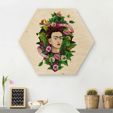 Hexagone en bois - Frida Kahlo - Frida, Monkey And Parrot