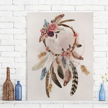 Impression sur toile - Dream Catcher With Roses And Feathers