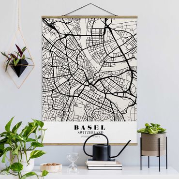 Tableau en tissu avec porte-affiche - Basel City Map - Classic
