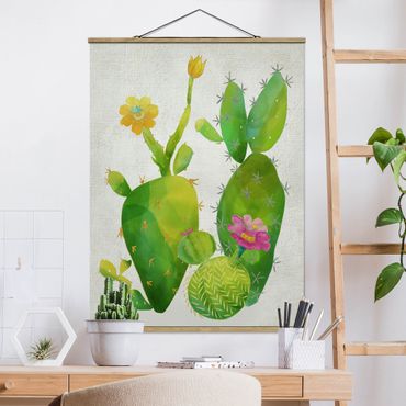 Tableau en tissu avec porte-affiche - Cactus Family In Pink And Yellow