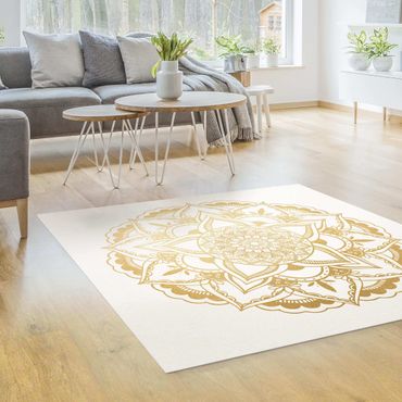 Vinyl Floor Mat - Mandala Flower Gold White - Square Format 1:1