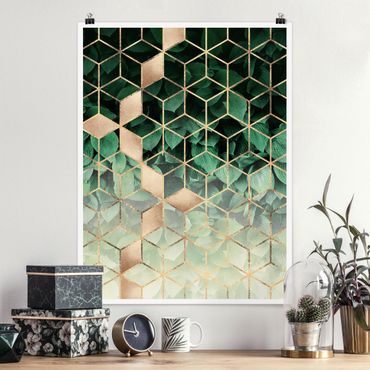 Poster - Green Leaves Golden Geometry
