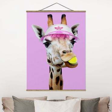 Tableau en tissu avec porte-affiche - Giraffe Playing Tennis