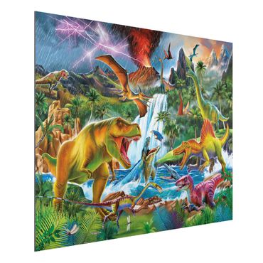 Tableau sur aluminium - Dinosaurs In A Prehistoric Storm
