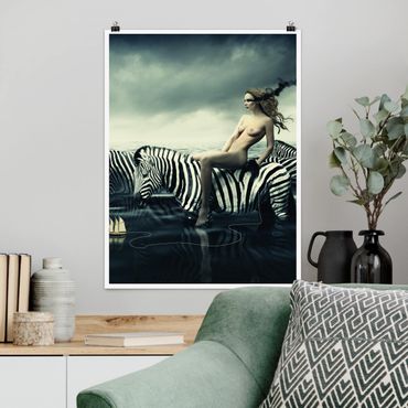 Poster nu & erotique - Woman Posing With Zebras