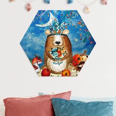 Hexagon Picture Forex - Watercolor Bear In Moonlight