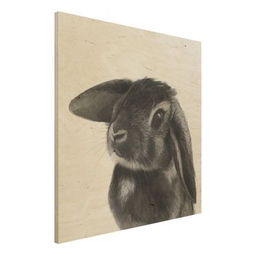 Impression sur bois - Illustration Rabbit Black And White Drawing
