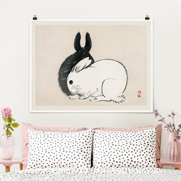 Poster - Asian Vintage Drawing Two Bunnies