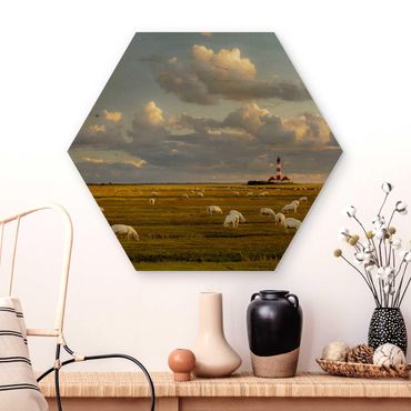 Hexagone en bois - North Sea Lighthouse With Flock Of Sheep