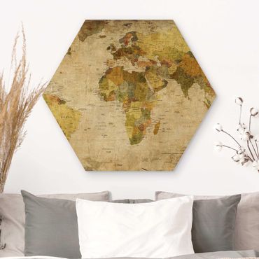 Hexagone en bois - World map