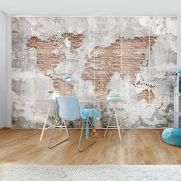 Set de panneaux coulissants - Shabby Concrete Brick World Map