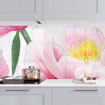 Revêtement mural cuisine - Drawing Light Pink Peonies