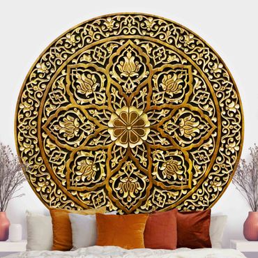 Papier peint rond autocollant - Noble Mandala In Wood Look