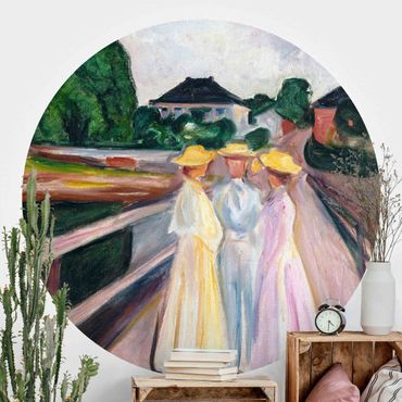 Papier peint rond autocollant - Edvard Munch - Three Girls on the Bridge